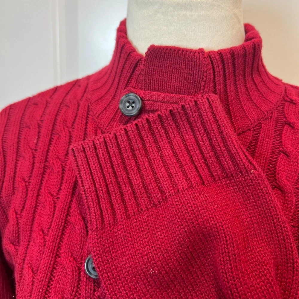 Gymboree Unisex Sweater Cable Knit Button Mock Neck Red Size 10-12